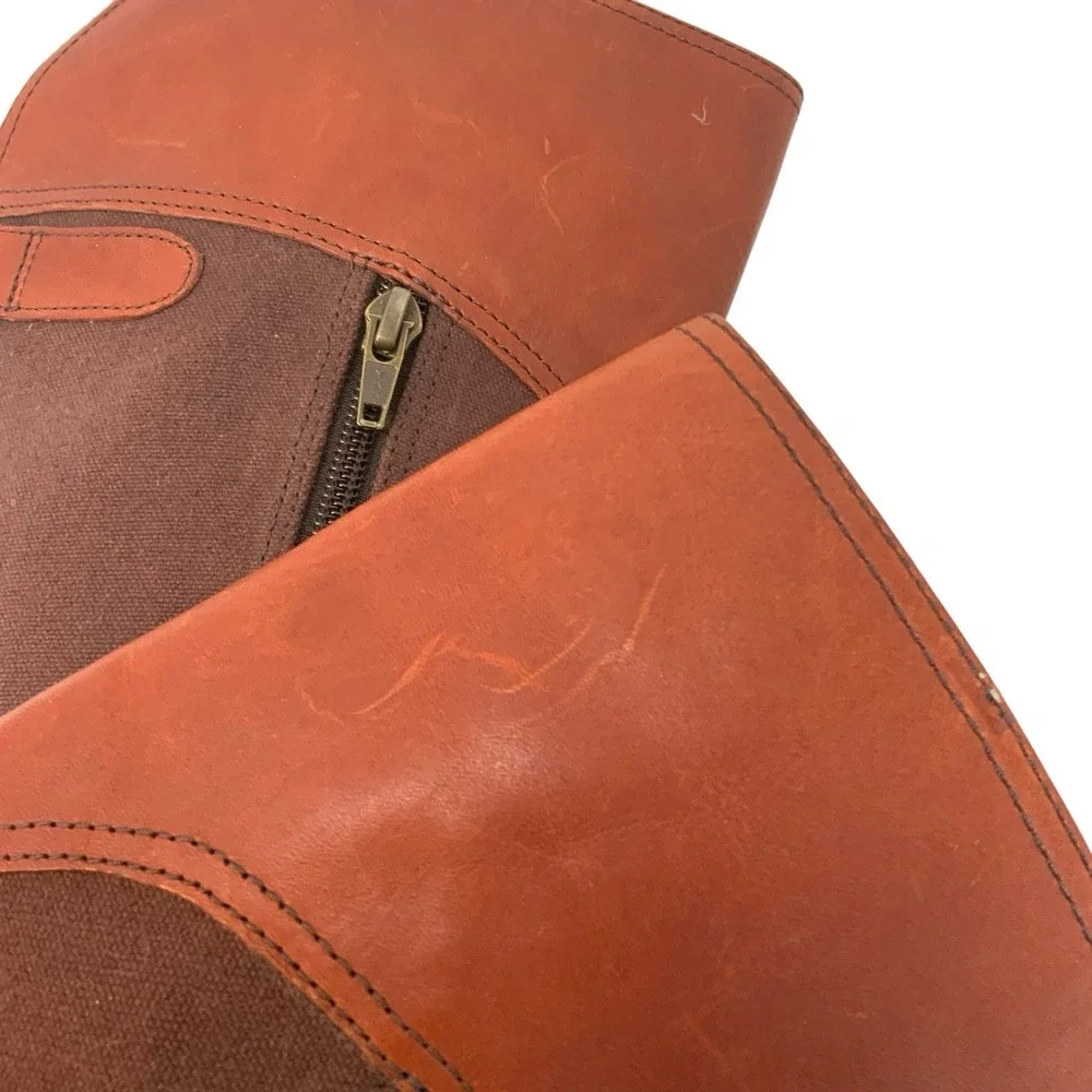 Patagonia ADDIE Rider Leather & Canvas Tall Boots Brown Size‎ 7 Equestrian Zip